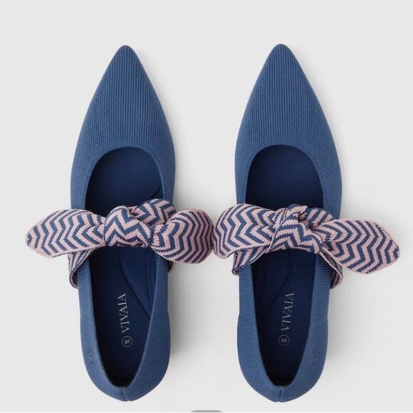 Vivaia Aurora Pointed Toe Mary Jane Block Heels Bow Non Slip Blue Office 6.5 - Picture 1 of 9